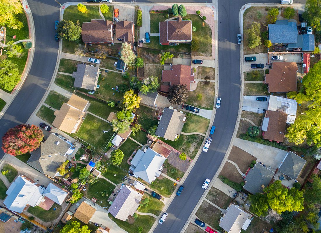 Morrisville, NY - Aerial View of Residential Homes With Trees and Streets